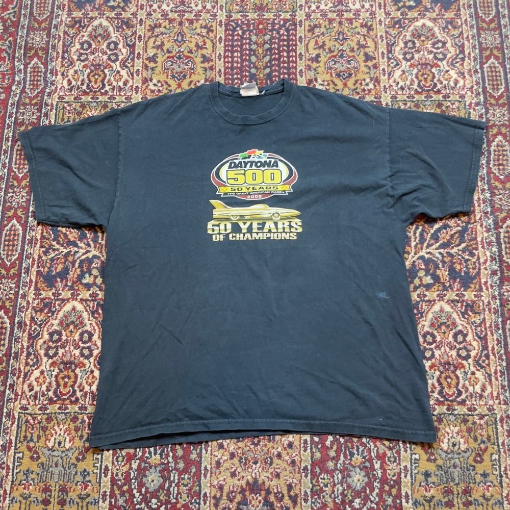 Daytona 500 50 Years of Champions NASCAR T Shirt 2008‎ Black 2XL winners black